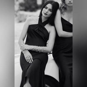 BHLDN Ruby Twist Halter Satin Gown in Black